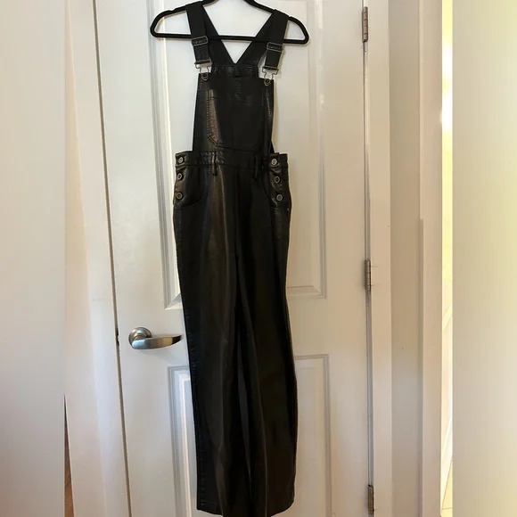 Avec Les Filles | Pants & Jumpsuits | Avec Les Filles Black Faux Leather  Overalls | Poshmark